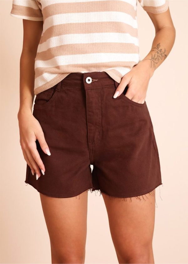 Shorts Sarja Cintura Alta Marrom Duda Pkd